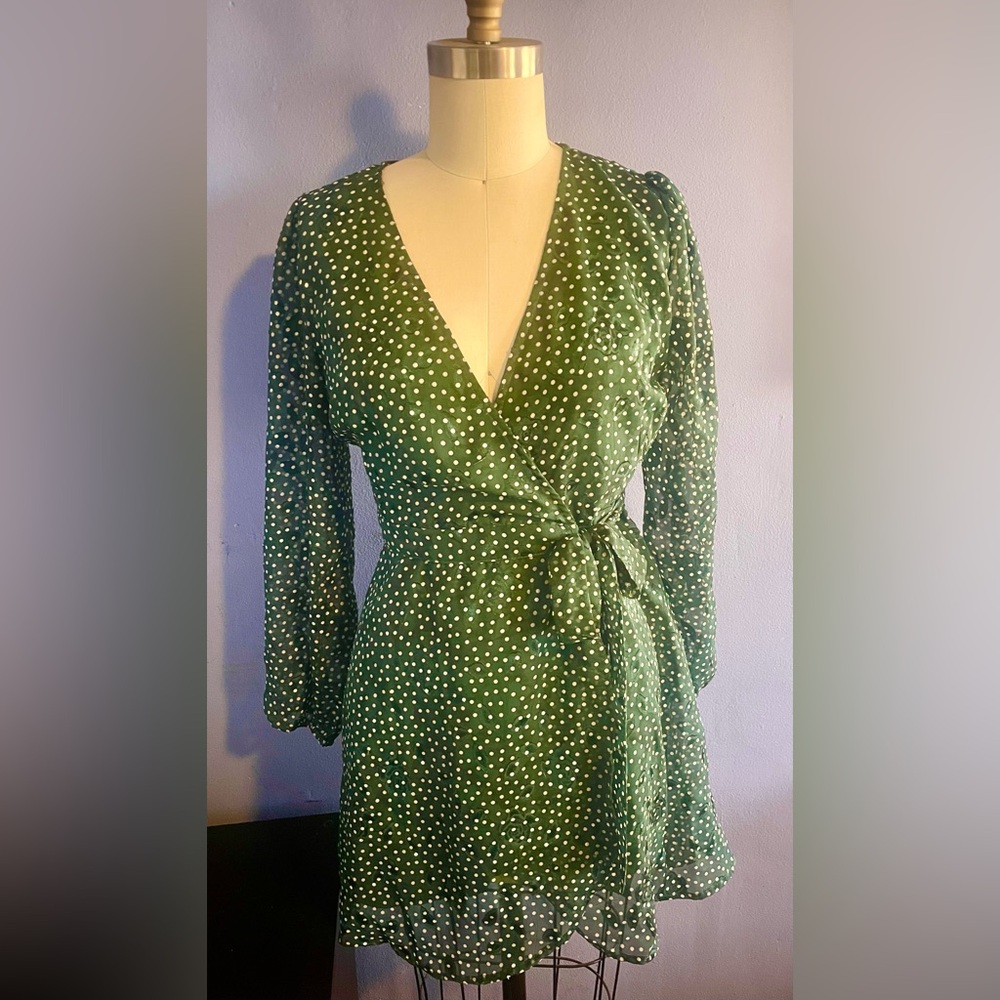 Sage Green and White Patterned Dress